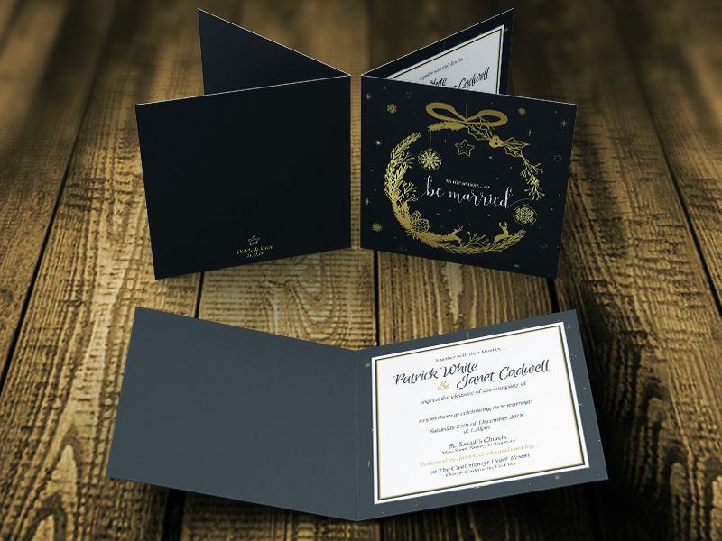 black and gold wedding card